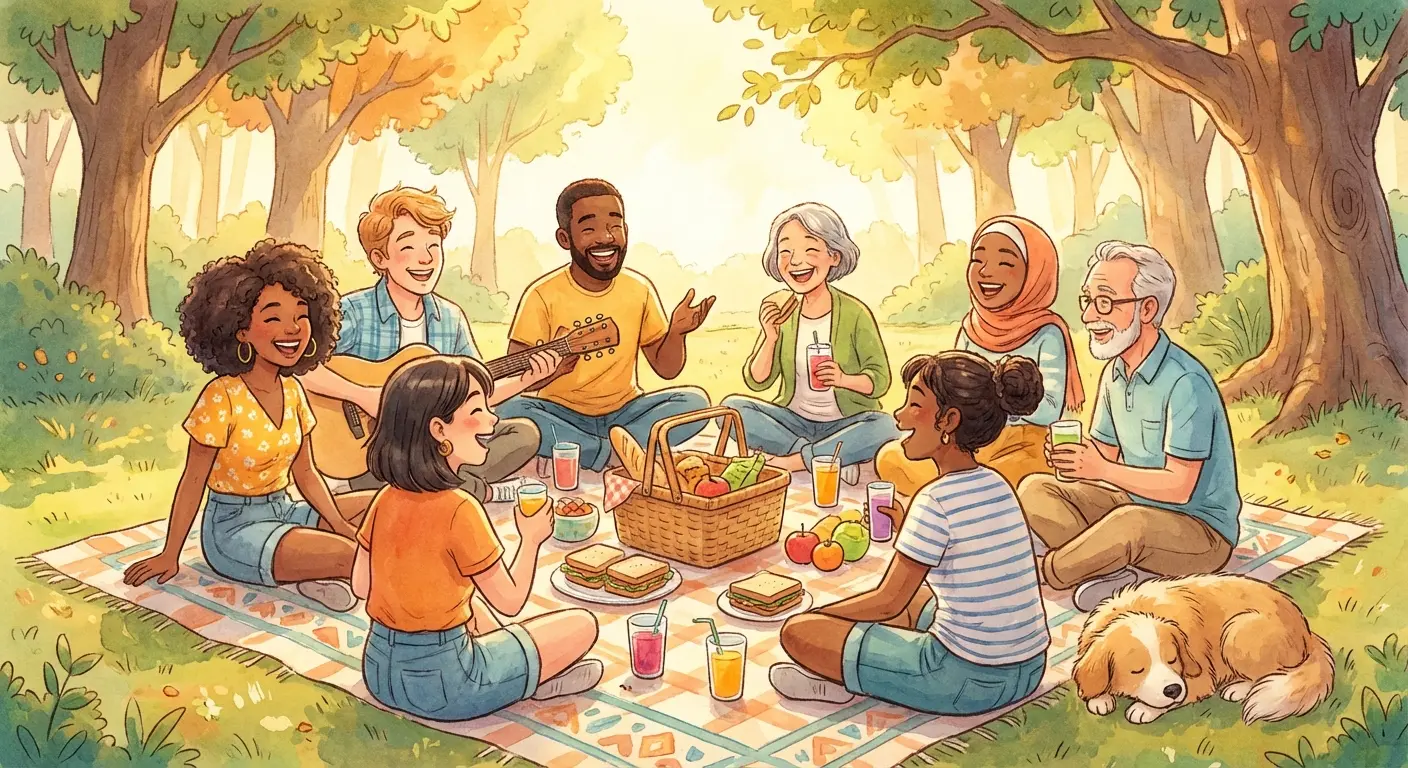 Friends having a picnic illustration