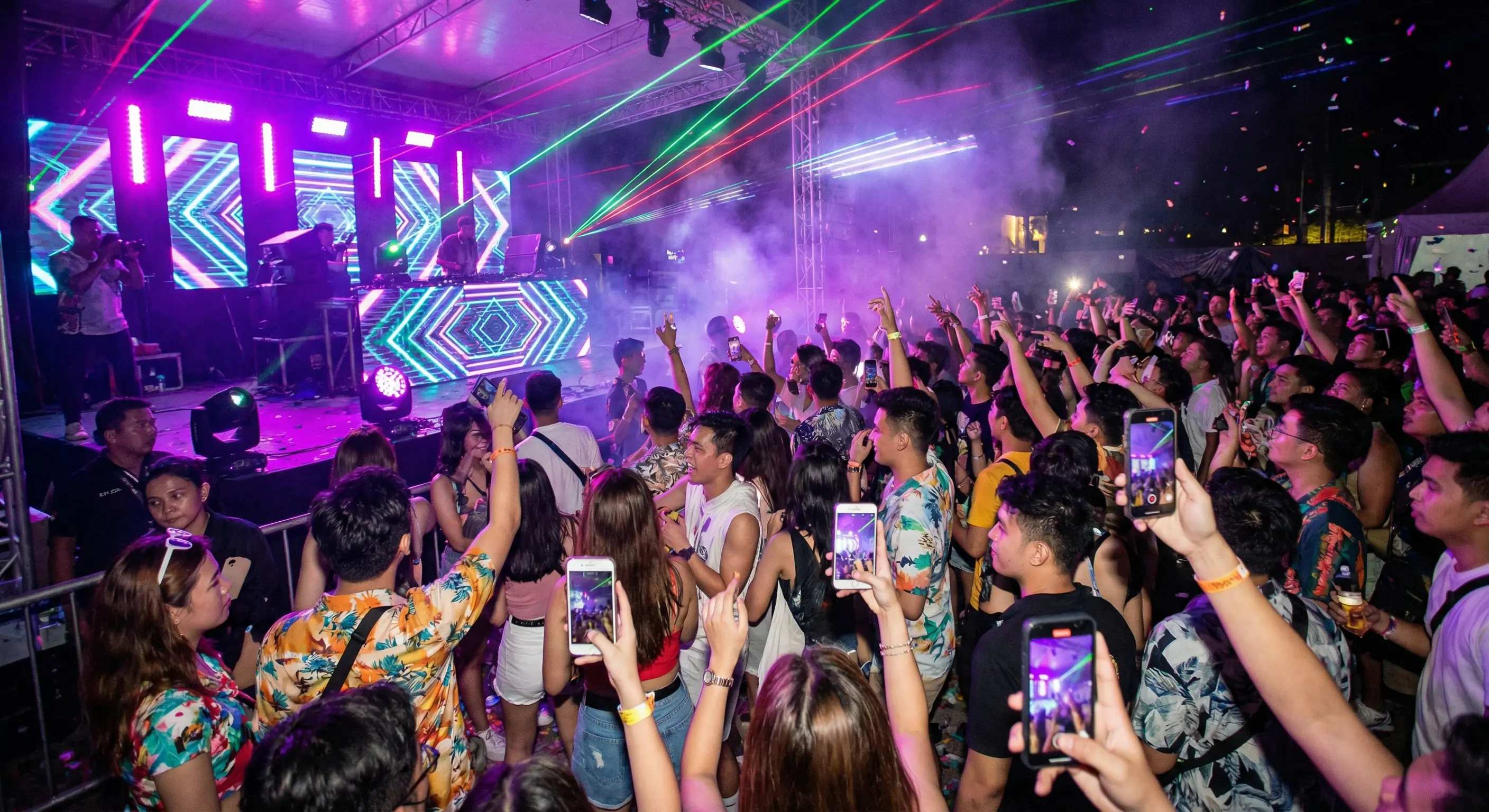 Electric rave party with neon lights